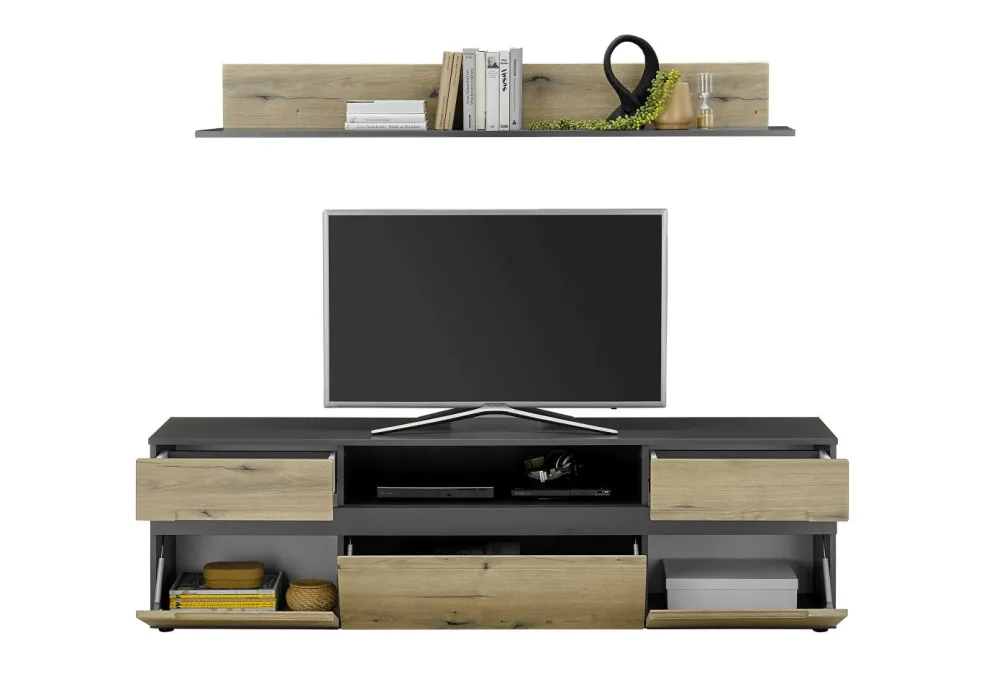 Banc TV avec étagère murale CORK