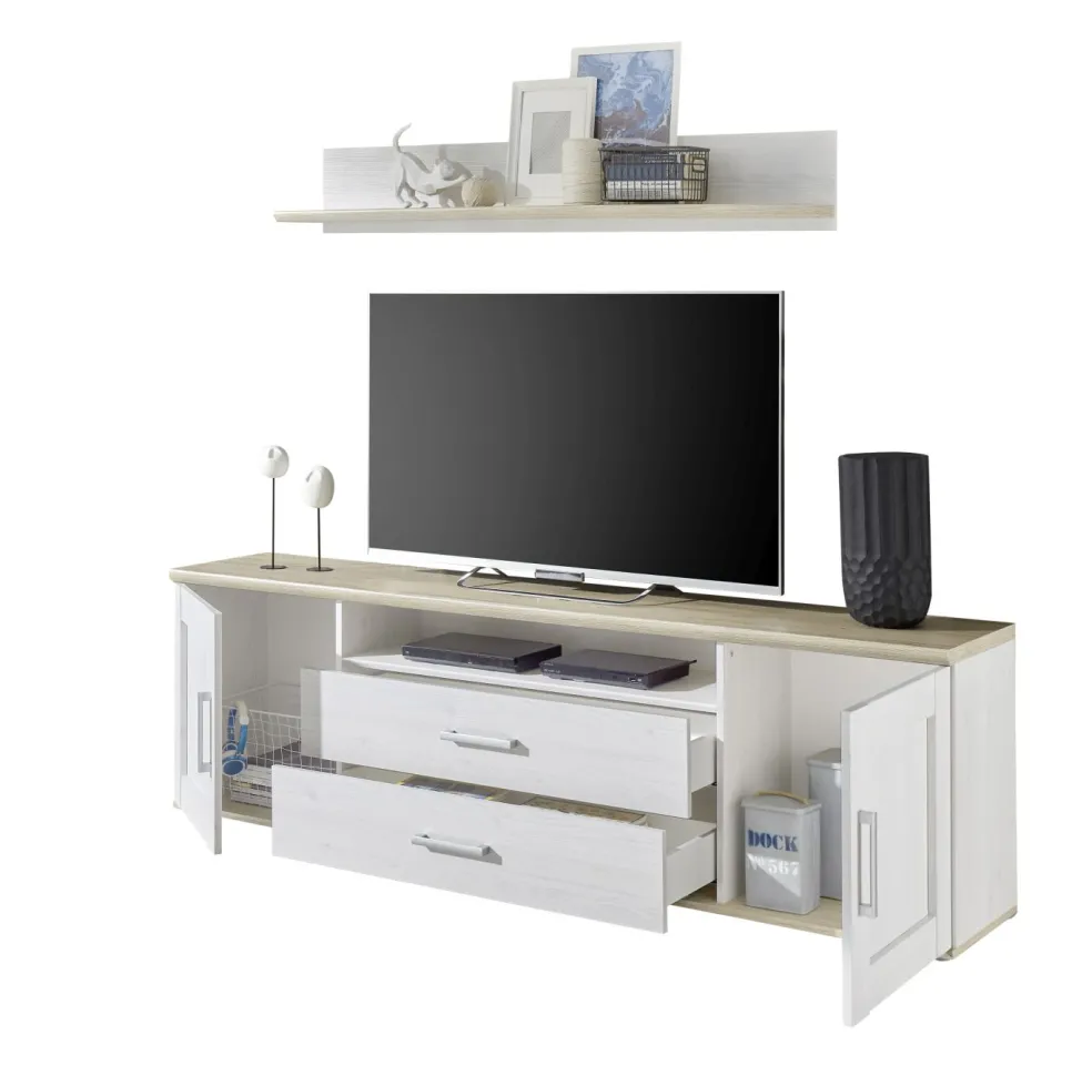 Banc TV avec étagère murale BIEL