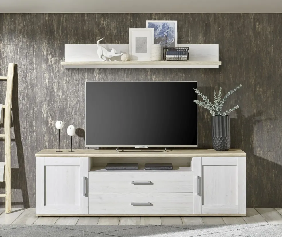 Banc TV avec étagère murale BIEL