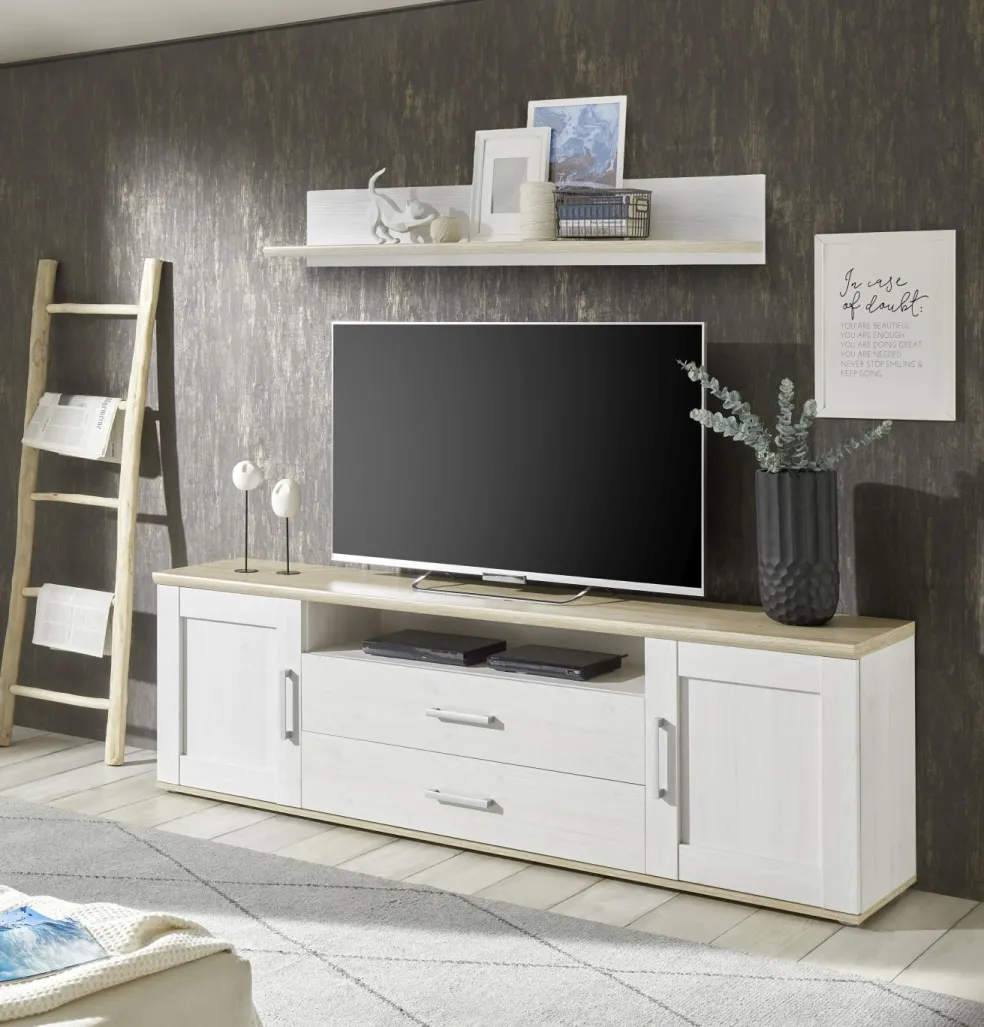 Banc TV avec étagère murale BIEL