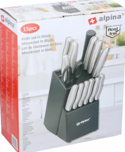 Bloc avec couteaux de cuisine 15 pièces ALPINA