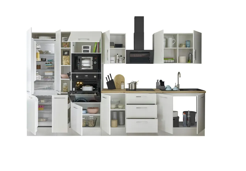 Bloc cuisine avec électroménager CORNWALL (bloc cuisine-four-réfrigérateur-micro-ondes-armoire coulissante) II