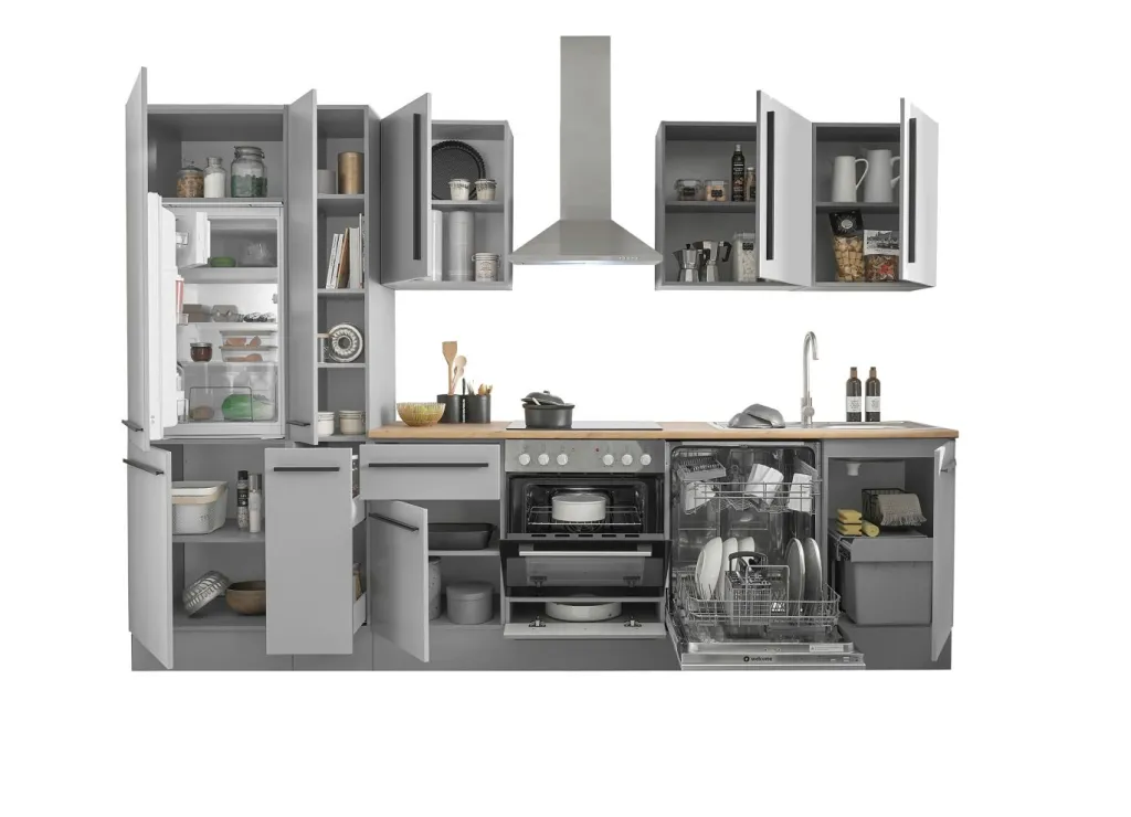 Bloc cuisine avec électroménager MANCHESTER (bloc cuisine-réfrigérateur-armoire coulissante) I-Bega BBK Clearance