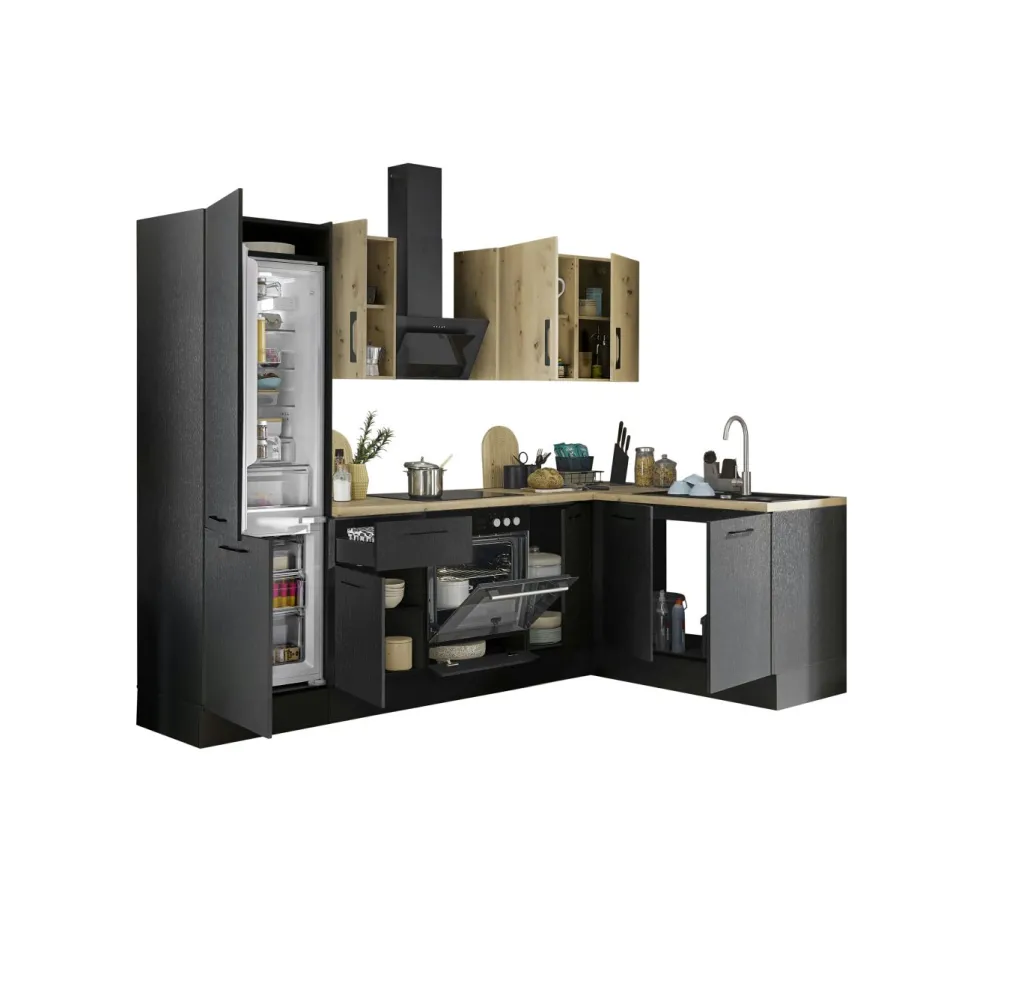 Bloc cuisine avec électroménager CORNWALL (cuisine d'angle-réfrigérateur) IV-Bega BBK Outlet