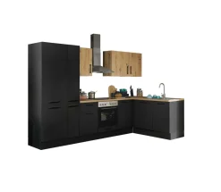 Bloc cuisine avec électroménager CORNWALL (cuisine d'angle-lave-vaisselle-réfrigérateur-armoire coulissante) III-Bega BBK Outlet