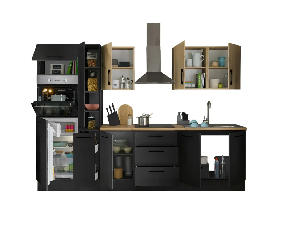 Bloc cuisine avec électroménager CORNWALL (bloc cuisine-four-réfrigérateur-armoire coulissante) V