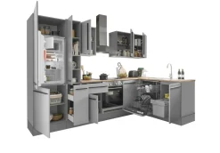 Bloc cuisine avec électroménager MANCHESTER (angle-réfrigérateur-armoire coulissante) I