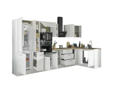 Bloc cuisine avec électroménager CORNWALL (cuisine d'angle-four-réfrigérateur-micro-ondes-armoire coulissante) II-Bega BBK Hot