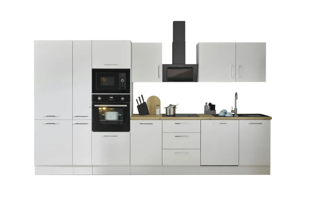 Bloc cuisine avec électroménager CORNWALL (bloc cuisine-four-lave-vaisselle-réfrigérateur-micro-ondes-armoire coulissantes) II-Bega BBK Discount