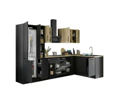 Bloc cuisine avec électroménager CORNWALL (cuisine d'angle-lave-vaisselle-réfrigérateur-armoire coulissante) IV-Bega BBK Clearance