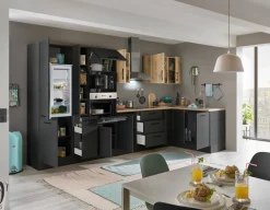 Bloc cuisine avec électroménager CORNWALL (cuisine d'angle-four-réfrigérateur-micro-ondes-armoire coulissante) III