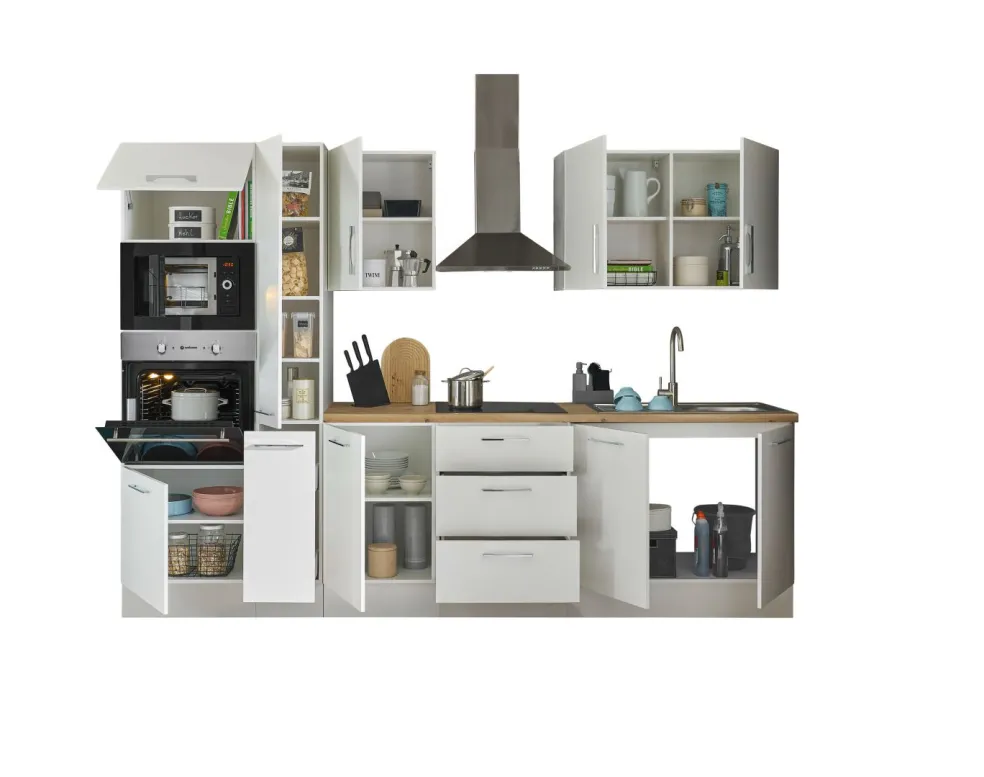 Bloc cuisine avec électroménager CORNWALL (bloc cuisine-four-micro-ondes-armoire coulissante) I