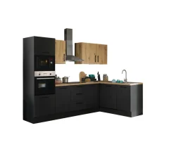 Bloc cuisine avec électroménager CORNWALL (cuisine d'angle-four-lave-vaisselle-micro-ondes) V