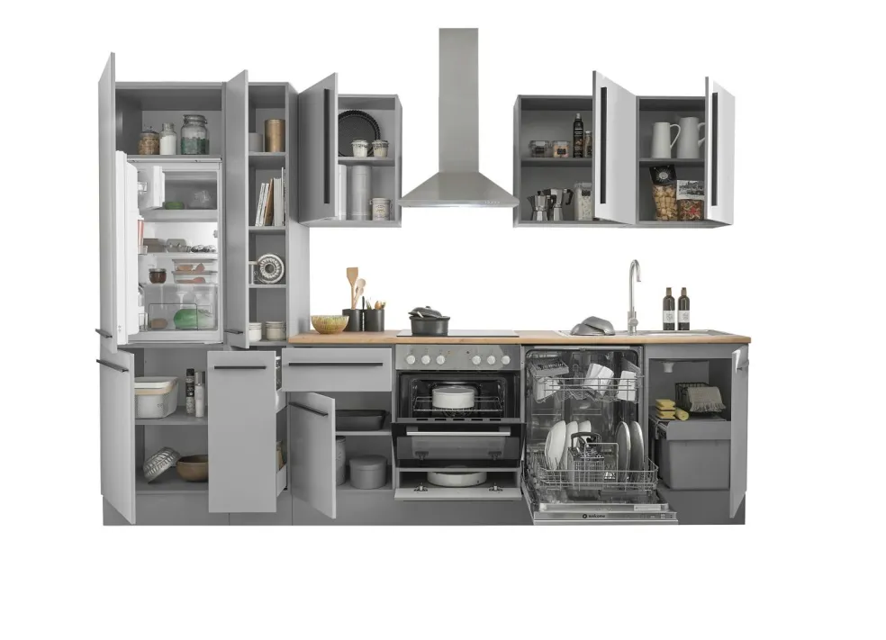 Bloc cuisine avec électroménager MANCHESTER (bloc cuisine-réfrigérateur-armoire coulissante) II