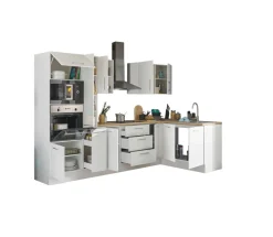 Bloc cuisine avec électroménager CORNWALL (cuisine d'angle-four-micro-ondes-armoire coulissante) I-Bega BBK Hot