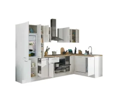 Bloc cuisine avec électroménager CORNWALL (cuisine d'angle-lave-vaisselle-réfrigérateur-armoire coulissante) I