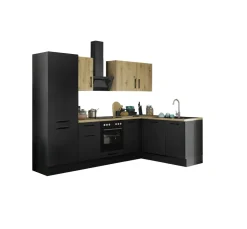 Bloc cuisine avec électroménager CORNWALL (cuisine d'angle-lave-vaisselle-réfrigérateur) IV-Bega BBK Outlet