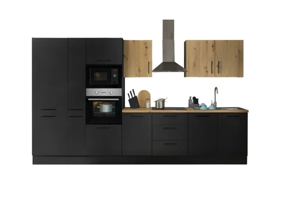 Bloc cuisine avec électroménager CORNWALL (bloc cuisine-four-réfrigérateur-micro-ondes-armoire coulissante) III