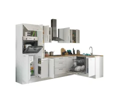 Bloc cuisine avec électroménager CORNWALL (cuisine d'angle-four-lave-vaisselle-réfrigérateur) III-Bega BBK New