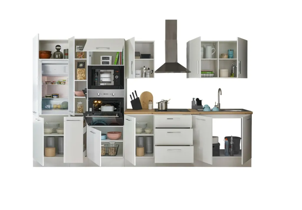 Bloc cuisine avec électroménager CORNWALL (bloc cuisine-four-réfrigérateur-micro-ondes-armoire coulissante) I-Bega BBK Hot