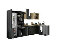 Bloc cuisine avec électroménager CORNWALL (cuisine d'angle-four-réfrigérateur-micro-ondes) IV-Bega BBK