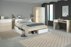 Lit 140 cm avec rangement, armoire, bureau et commode MOST 75-Parisot