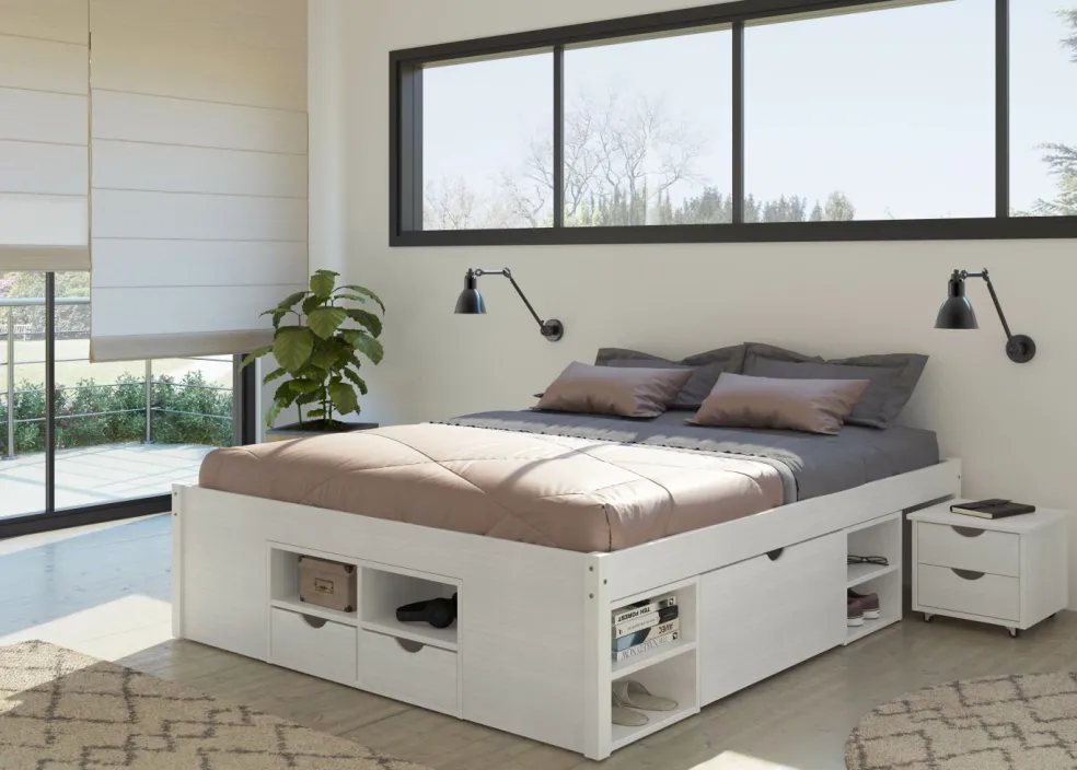 Lit avec chevet escamotable et rangements TILL