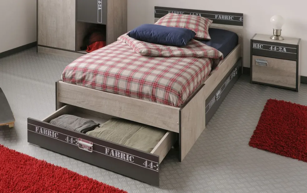 Lit d'ado 90 x 200 cm avec chevet FABRIC 3